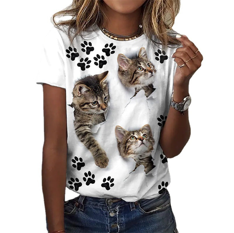 [W-Ropa] Camiseta De Cuello Redondo De Manga Corta Estampada Animal Explosiva