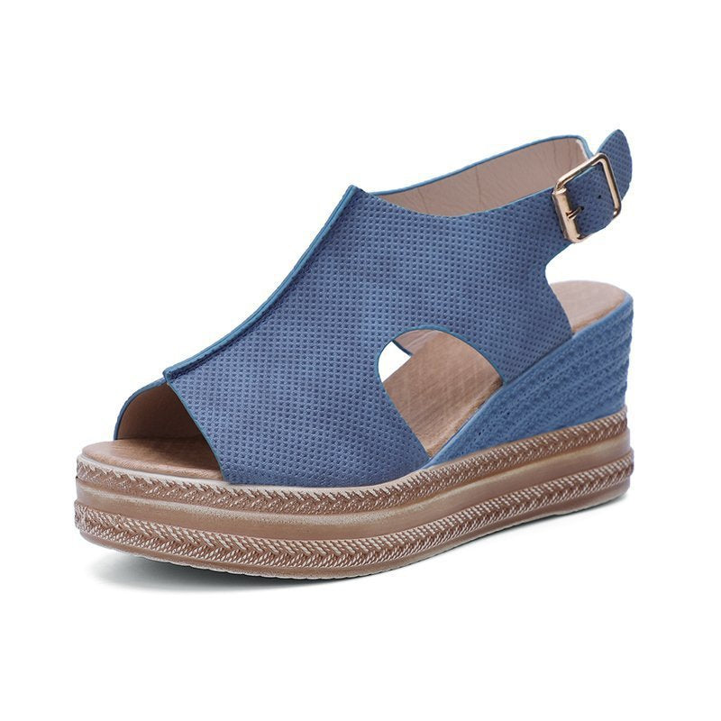 [W-Zapato] Sandalias De Color Sólido Con Forma De Cuña Abierta