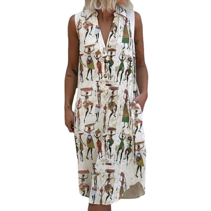 Vestido sin mangas holgado con estampado de solapa