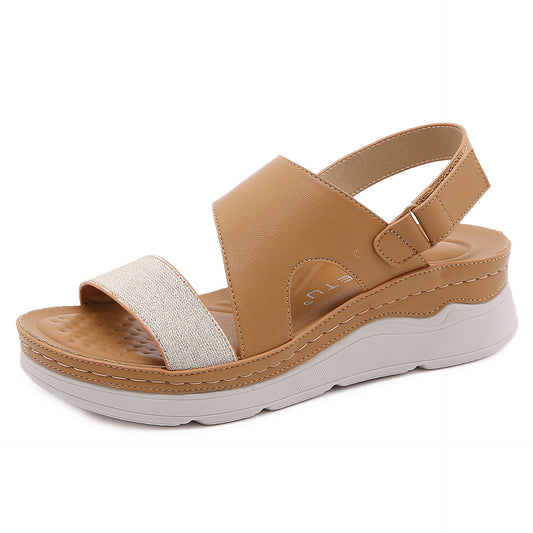 Sandalias De Mujer De Tacón De Cuña Casual De Velcro Ligero