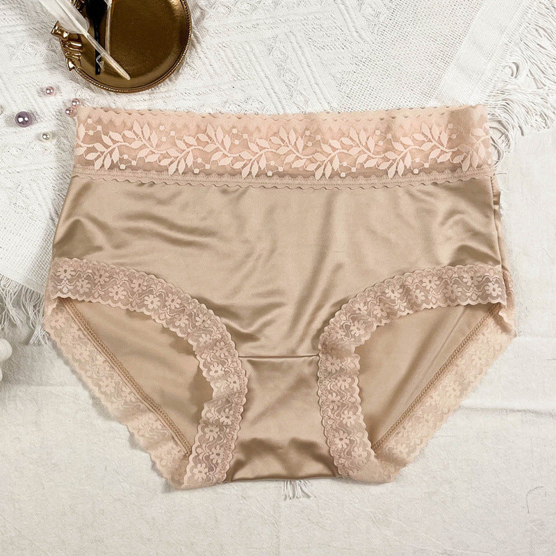 Satén Bragas De Seda De Hielo De Gran Tamaño Bragas De Alta Gama De Encaje De Cintura Media Para Mujer