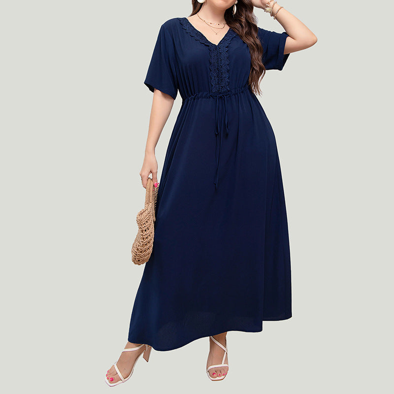 [W-Ropa] Vestido Largo Francés De Verano Estilo Resort Vestido Sexy Con Cuello En V En La Cintura