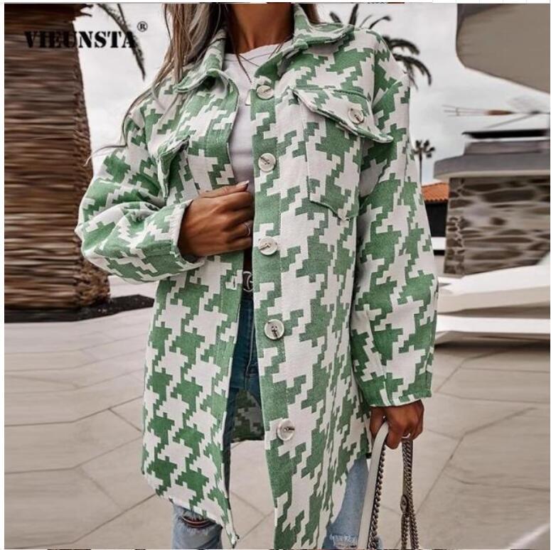 Nuevo Abrigo Suelto De Lana De Pata De Gallo De Manga Larga De Otoño E Invierno