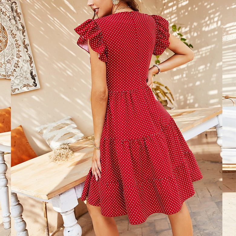 [W-Ropa] Falda Midi Sin Mangas Con Cuello En V De Verano 2022, Vestido Sexy De Lunares Para Chica Caliente