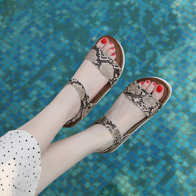 Cómodas Sandalias De Serpiente Caseras Antideslizantes Con Hebilla De Metal Y Suela Cortada En Madera