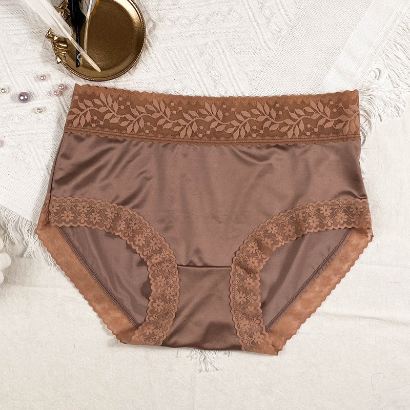 Satén Bragas De Seda De Hielo De Gran Tamaño Bragas De Alta Gama De Encaje De Cintura Media Para Mujer