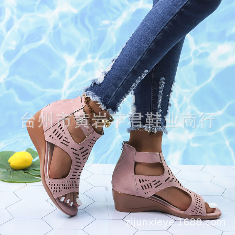 [W-Zapato] 2022 Sandalias De Primavera Y Verano Para Mujer, Sandalias Con Hebilla De Cuña De Tacón Alto Para Mujer