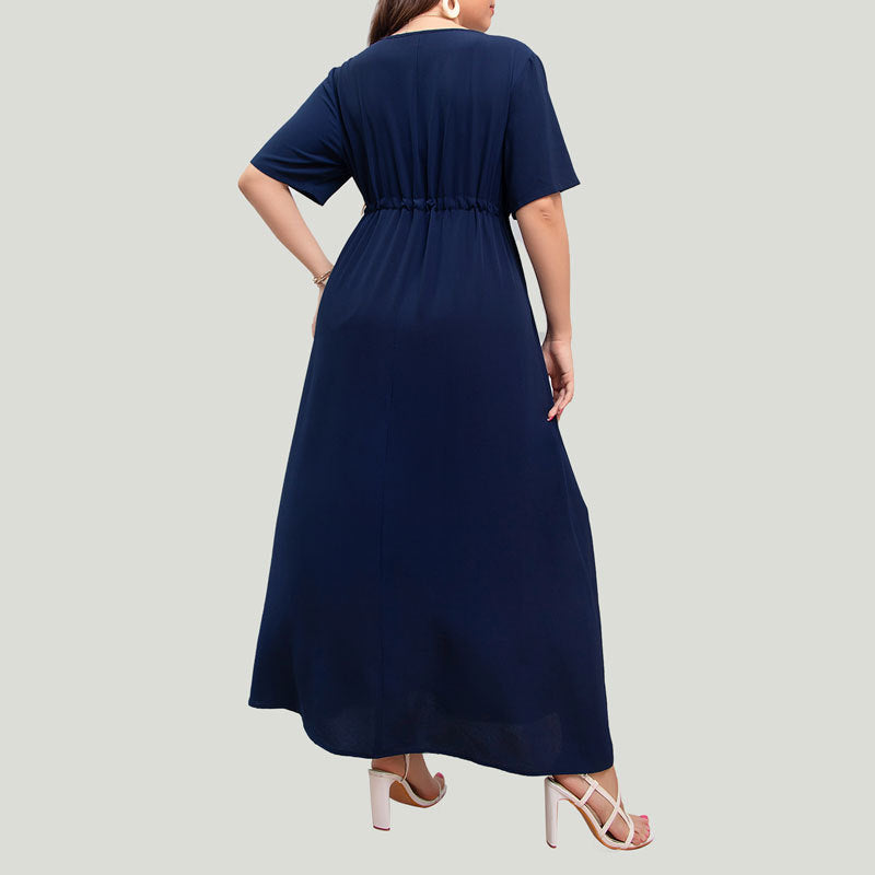 [W-Ropa] Vestido Largo Francés De Verano Estilo Resort Vestido Sexy Con Cuello En V En La Cintura