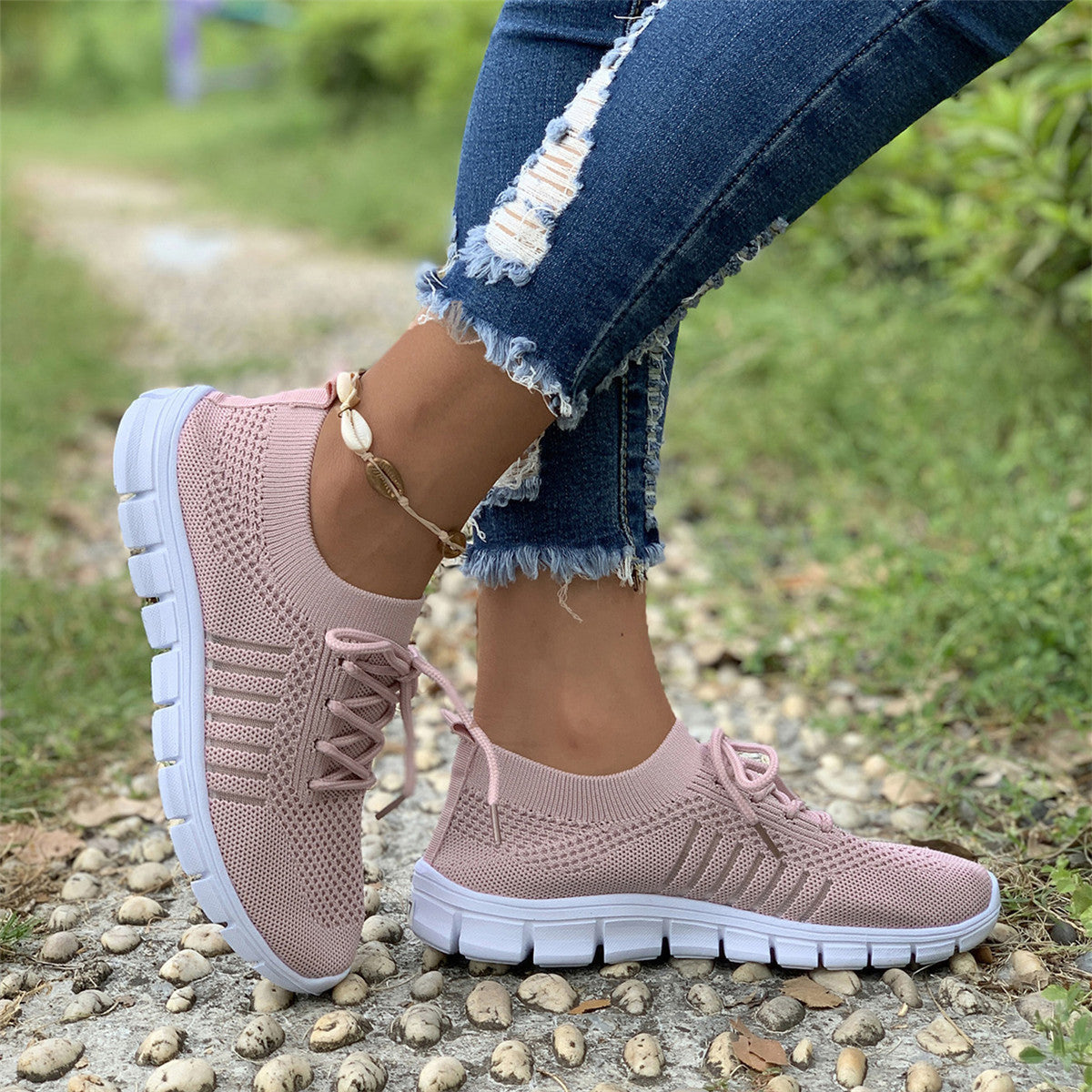 [W-Zapato] Zapatillas Deportivas Informales Con Cordones De Malla Flyknit Everyday