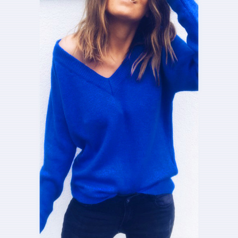 Camiseta De Manga Larga Con Cuello En V Grande De Lana