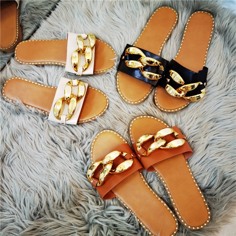 Zapatillas De Mujer, Sandalias Y Bolsos Con Cadena De Hebilla Grande