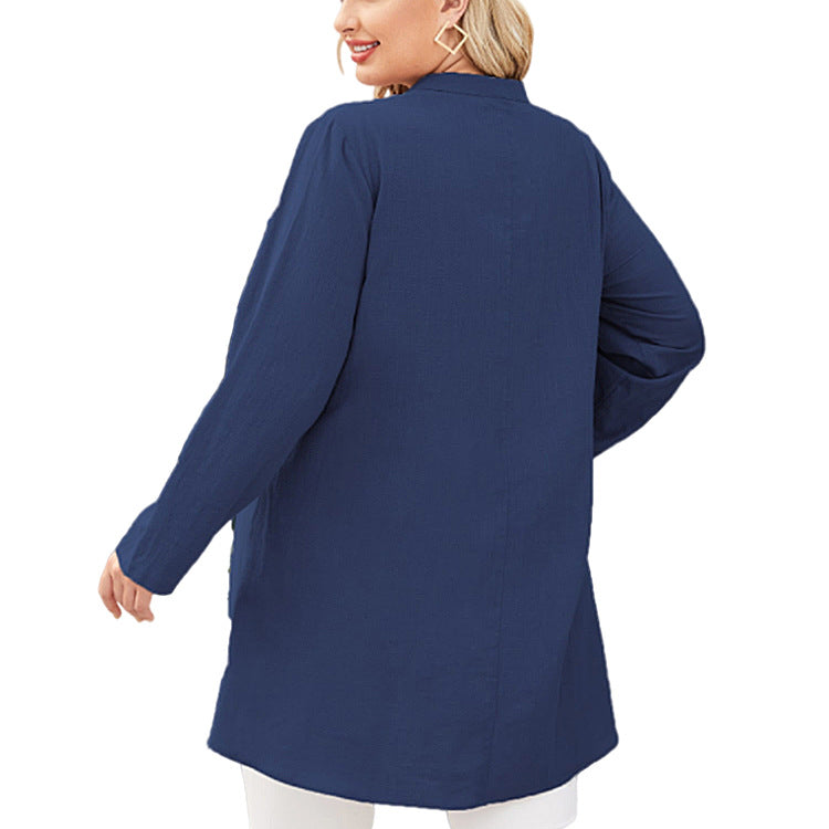 [W-Ropa] Camisa Con Cuello En V De Talla Grande Nueva Moda Casual Estampado De Manga Larga