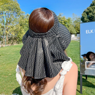 Sombrero De Sol Con Aleros Anchos Y Solapa De Cuello Para Mujeres