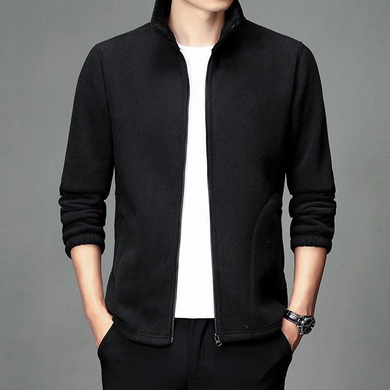Forro Polar De Color Sólido Con Solapa Para Hombre Más Cárdigan Cálido De Terciopelo