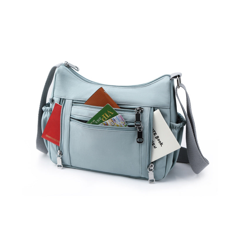 [W-Bolso] Bolso Bandolera Informal Con Cremallera Múltiple Bolso De Hombro Impermeable De Gran Capacidad