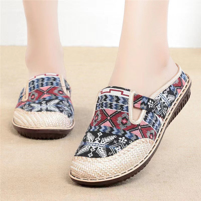 [W-Zapato] Zapatos De Caucho De Lino Retro Para Mujeres