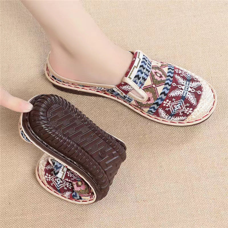 [W-Zapato] Zapatos De Caucho De Lino Retro Para Mujeres