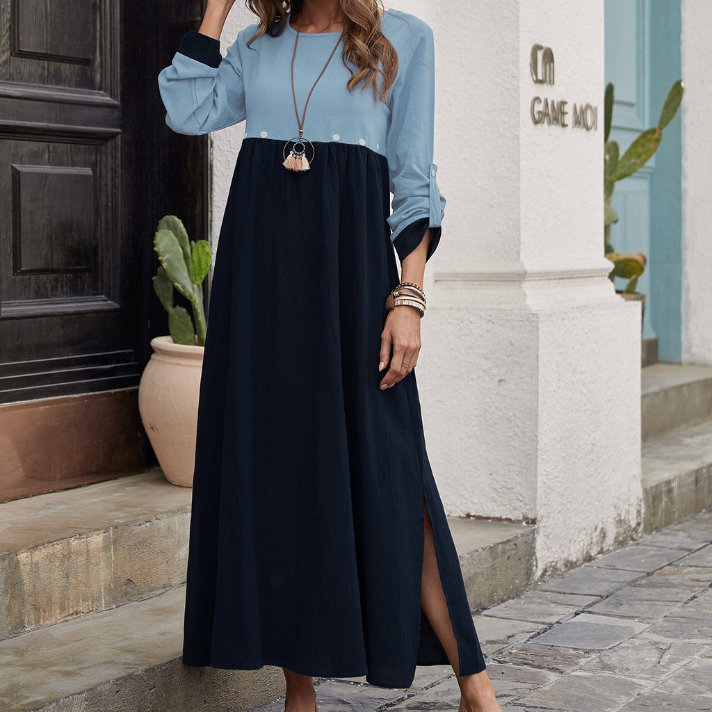 [W-Ropa] Vestido Azul De Verano Con Falda Acampanada