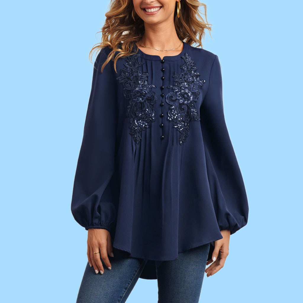 [W-Ropa] 2022 Gasa Cuello Redondo Temperamento Viajero Tejido Manga Larga Pulóver Manga Farol Camisa De Color Sólido