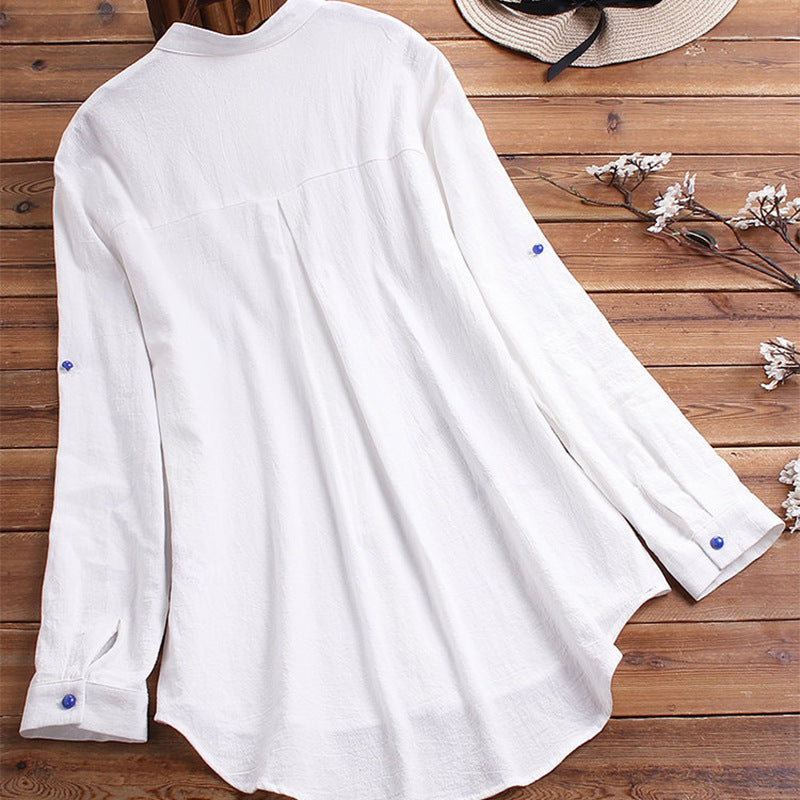 Camisa De Manga Larga De Algodón Y Lino