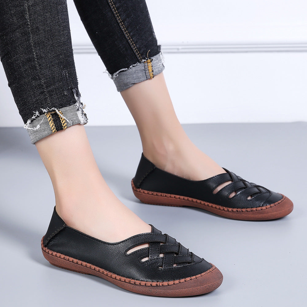 [W-Zapato] Zapatos Transpirables De Piel Con Tiras Cruzadas De Doble Uso