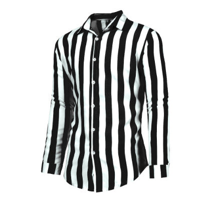 [M-Ropa] Camisa A Rayas Con Cuello De Solapa De Manga Larga Para Hombres 2022