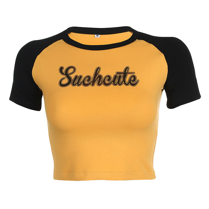 Camiseta Slim Con Estampado Raglán En Contraste