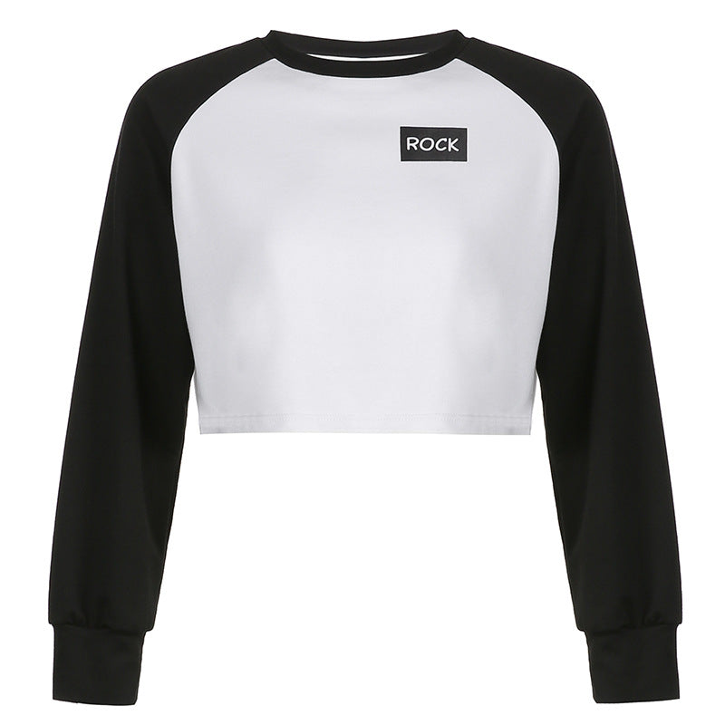 Suéter Corto Holgado Con Manga Raglán Simple En Blanco Y Negro