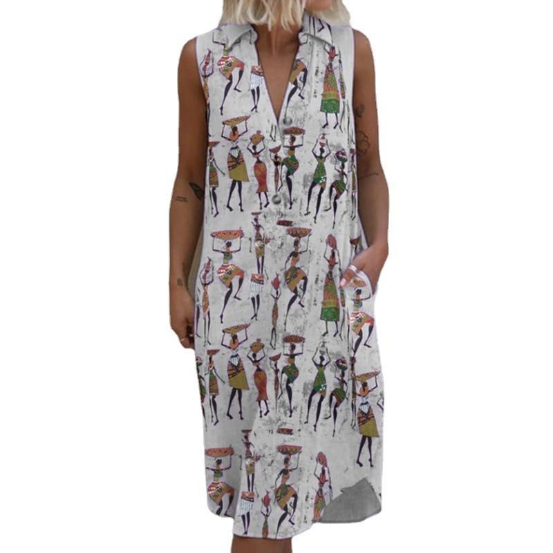 Vestido sin mangas holgado con estampado de solapa