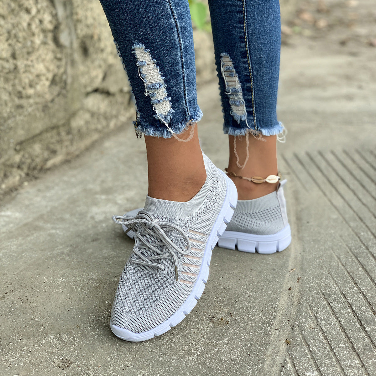 [W-Zapato] Zapatillas Deportivas Informales Con Cordones De Malla Flyknit Everyday