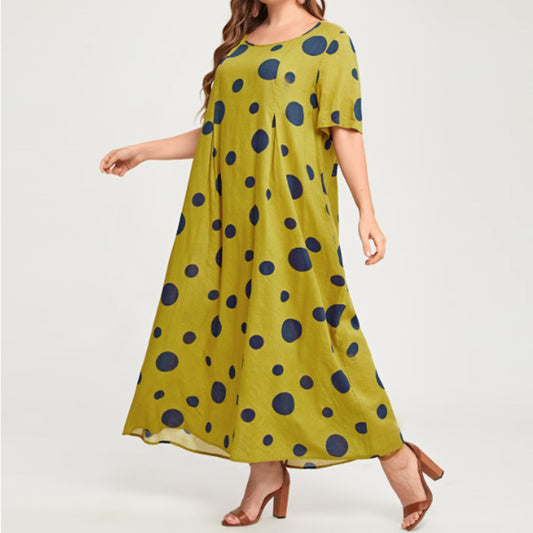 [W-Ropa] Vestido De Lunares De Talla Grande De Verano Para Vacaciones