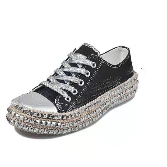 [W-Zapato] 2022 Zapatos Casuales Con Cordones De Remaches Zapatillas De Suela Gruesa Con Estampado De Leopardo