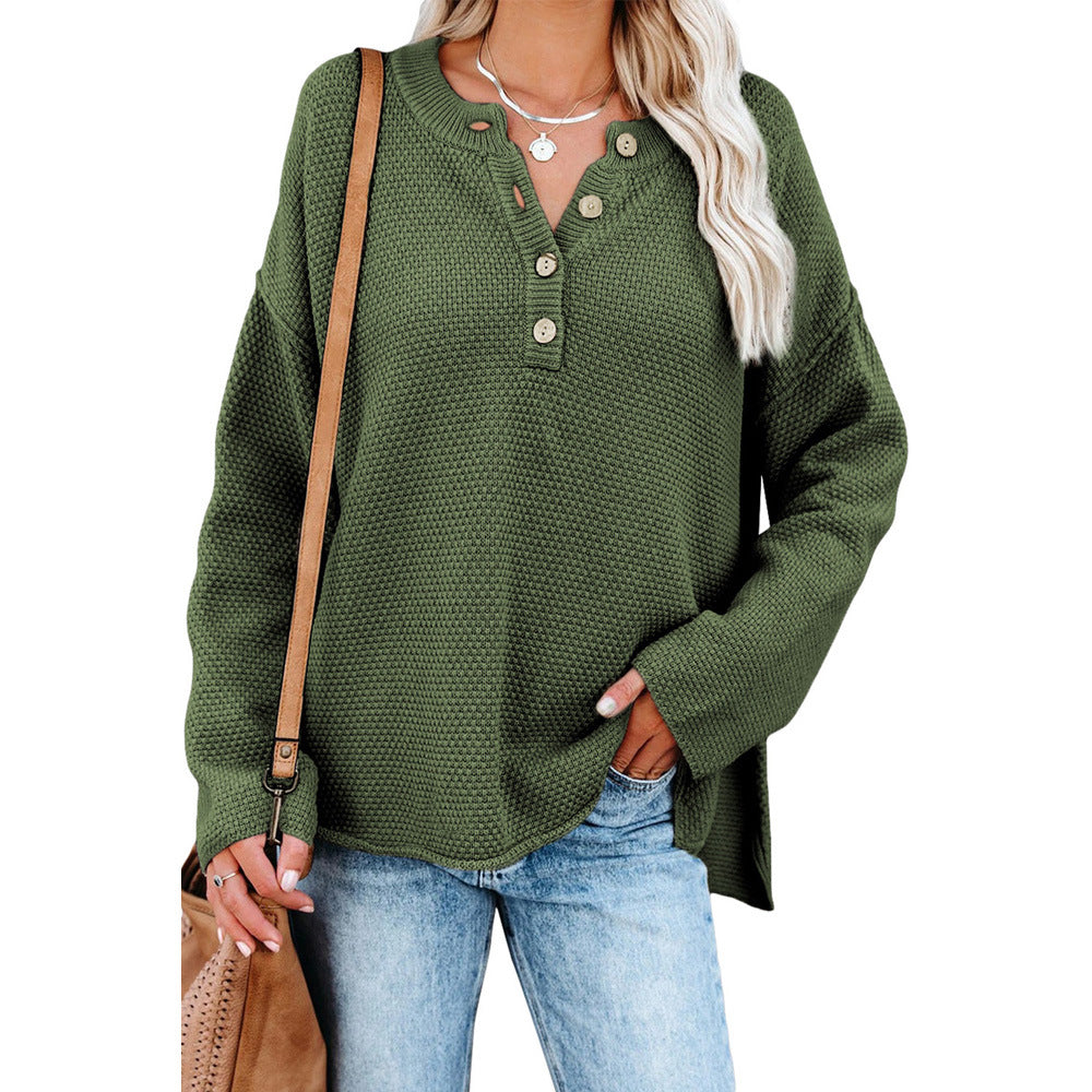 Suéter De Manga Larga De Color Liso Para Mujer, Con Cuello Abotonado, Camisa De Fondo