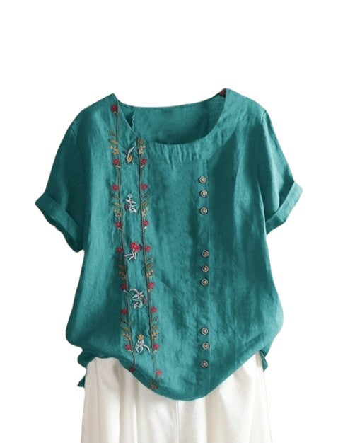 Camiseta Holgada De Manga Corta Con Cuello Redondo