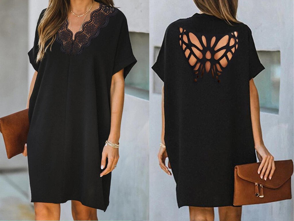 Verano nuevo vestido suelto de color sólido hueco de mariposa
