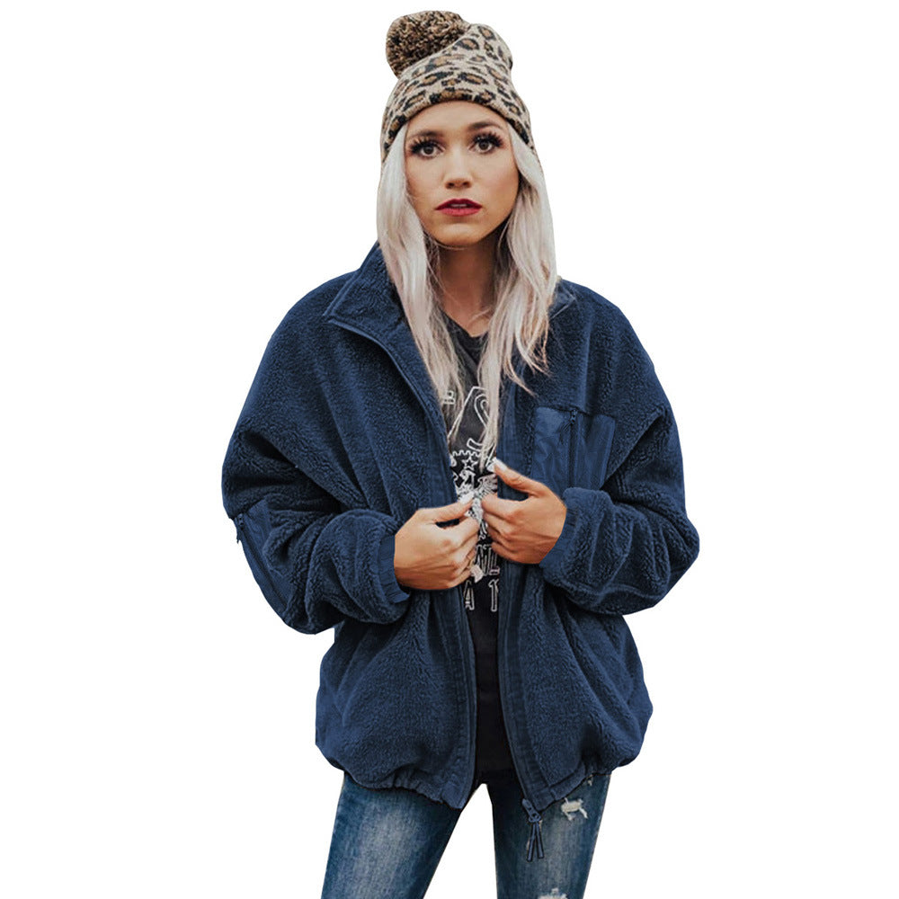 Abrigo De Lana Gruesa Para Mujer, De Comercio Exterior Europeo Y Americano, Con Cremallera, Abrigo Suelto De Gran Tamaño