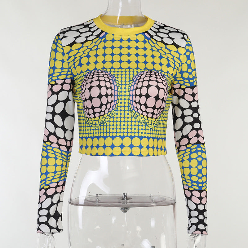 Top De Manga Larga Con Fondo De Punto De Lunares