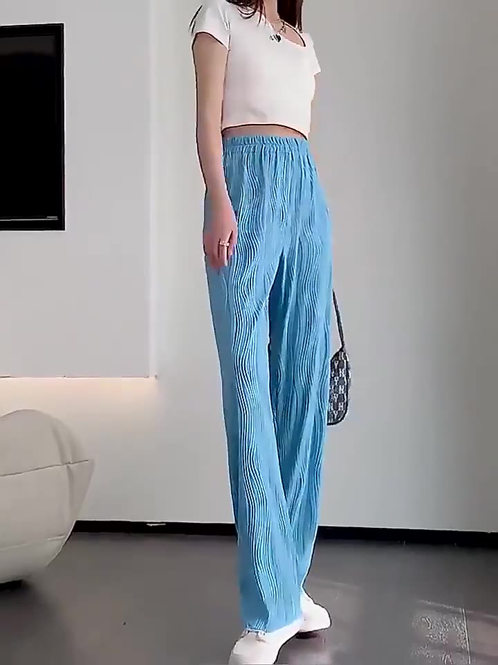 [W-Ropa] Pantalones De Pernera Ancha Con Relieve Water Ripple Water