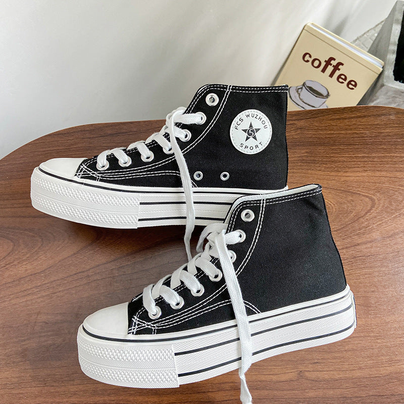 [W-Zapato] 2022 Versión Coreana De Cómodos Zapatos De Mujer De Suela Gruesa De Caña Alta De Lona INS Que Combina Con Todo