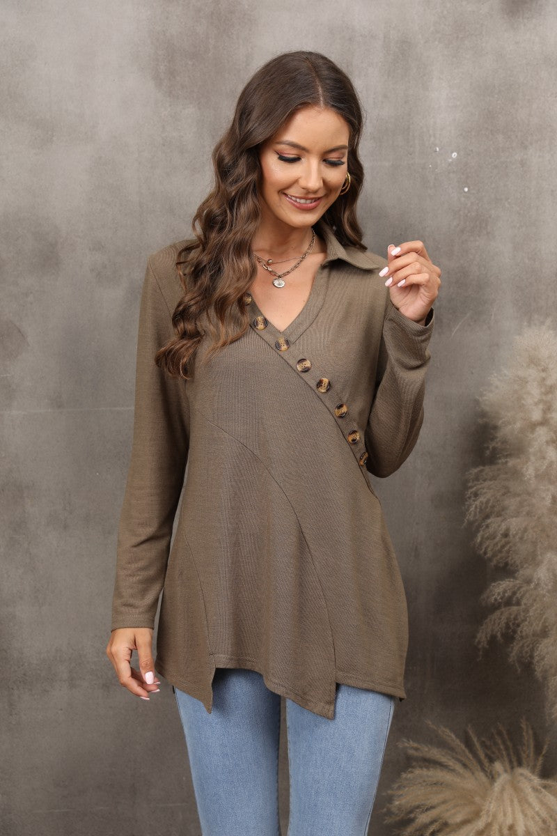 [W-Ropa] Camiseta De Manga Larga Con Solapa