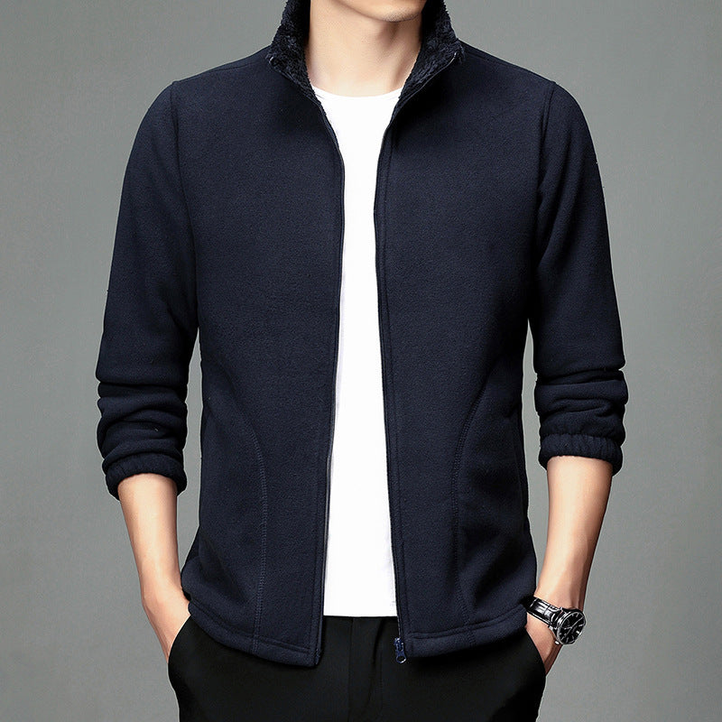 Forro Polar De Color Sólido Con Solapa Para Hombre Más Cárdigan Cálido De Terciopelo