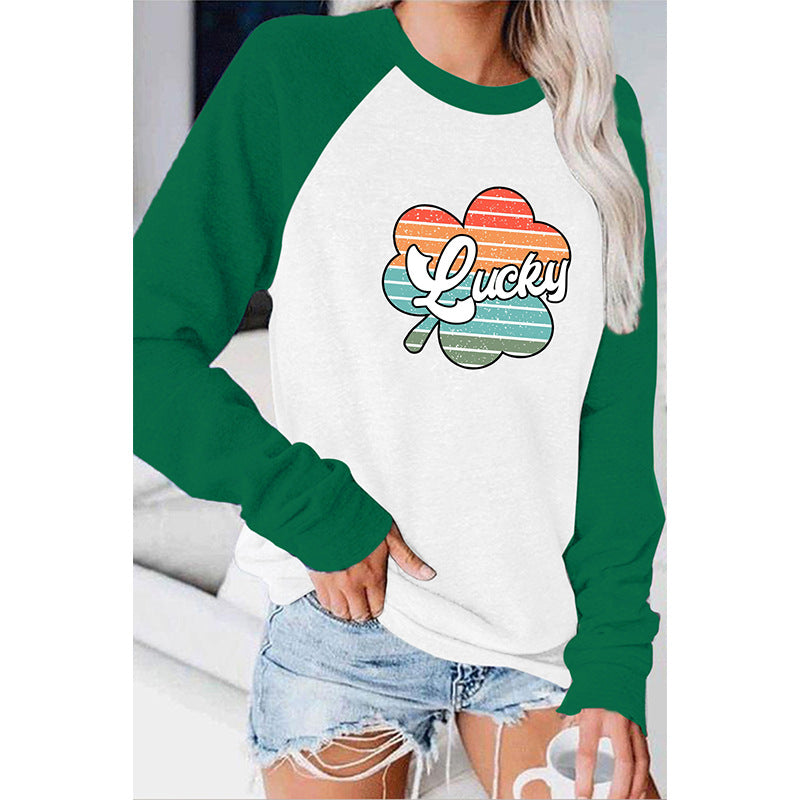 [W-Ropa] Camiseta De Manga Larga Empalmada Con Cuello Redondo