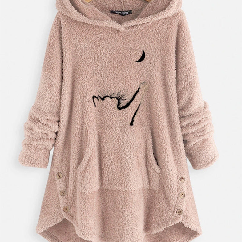 Jersey Con Capucha Bordado Jersey De Lana De Doble Cara Top De Mujer Irregular De Manga Larga