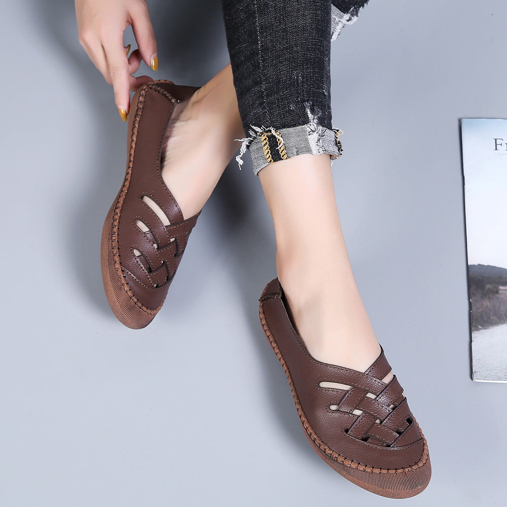 [W-Zapato] Zapatos Transpirables De Piel Con Tiras Cruzadas De Doble Uso