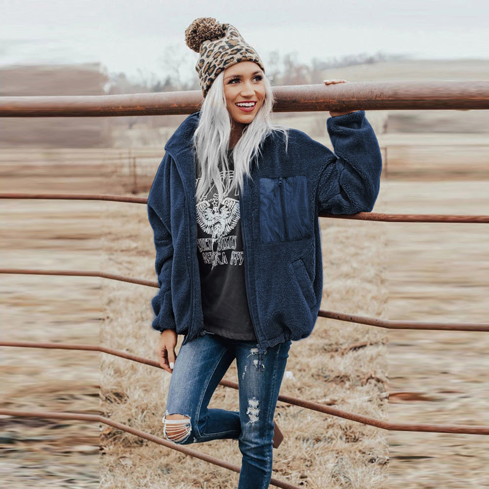 Abrigo De Lana Gruesa Para Mujer, De Comercio Exterior Europeo Y Americano, Con Cremallera, Abrigo Suelto De Gran Tamaño