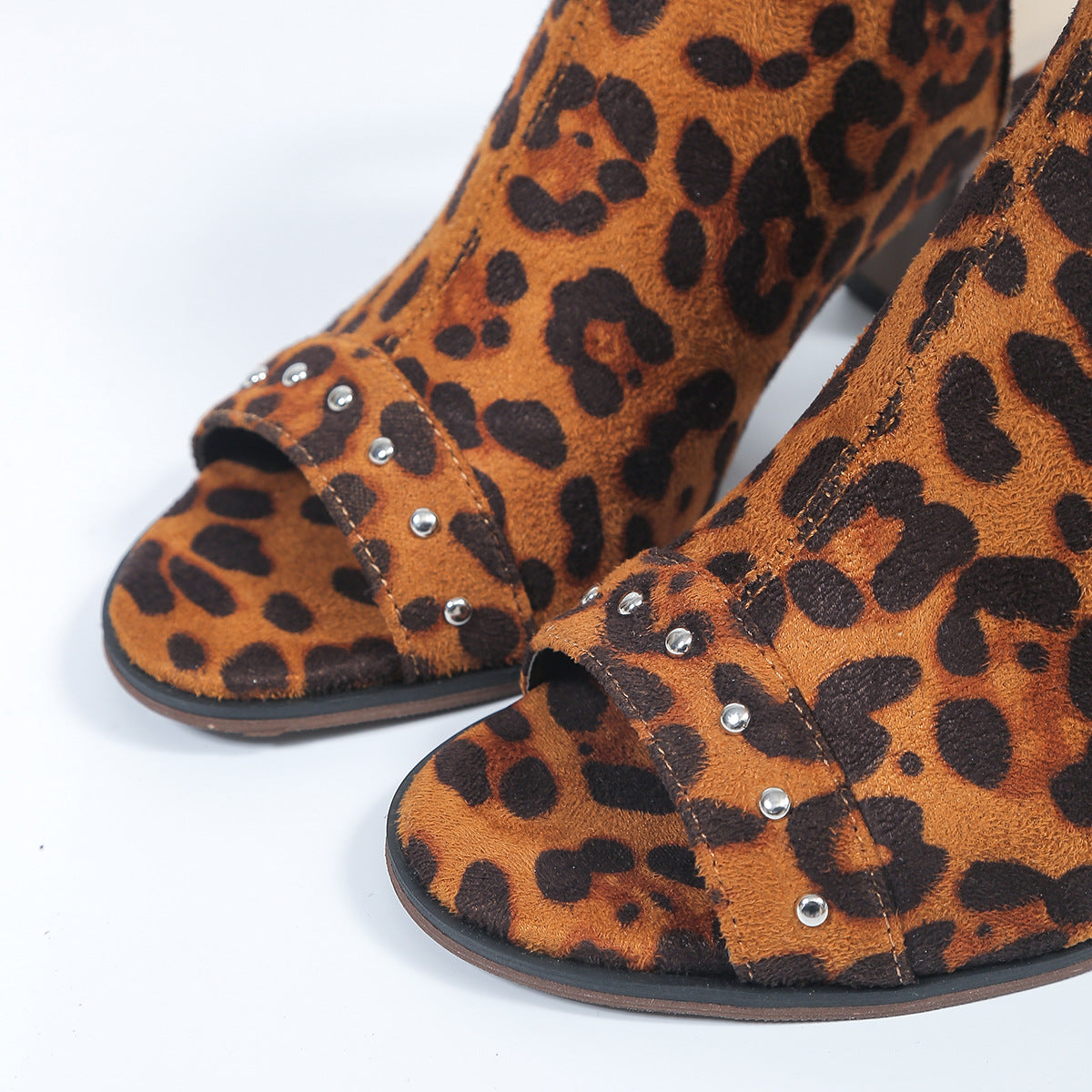 [W-Zapato] Sandalias De Boca De Pez De Goma Con Remache De Hebilla De Punta Redonda De Tacón Alto 2022