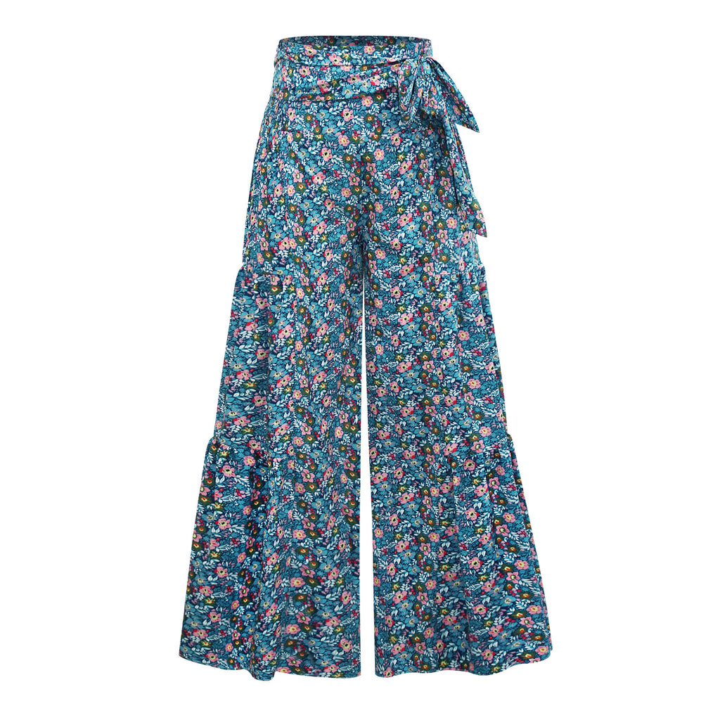 [W-Ropa] Pantalones Casuales Sueltos Pantalones De Pierna Ancha De Playa Pantalones Con Correa