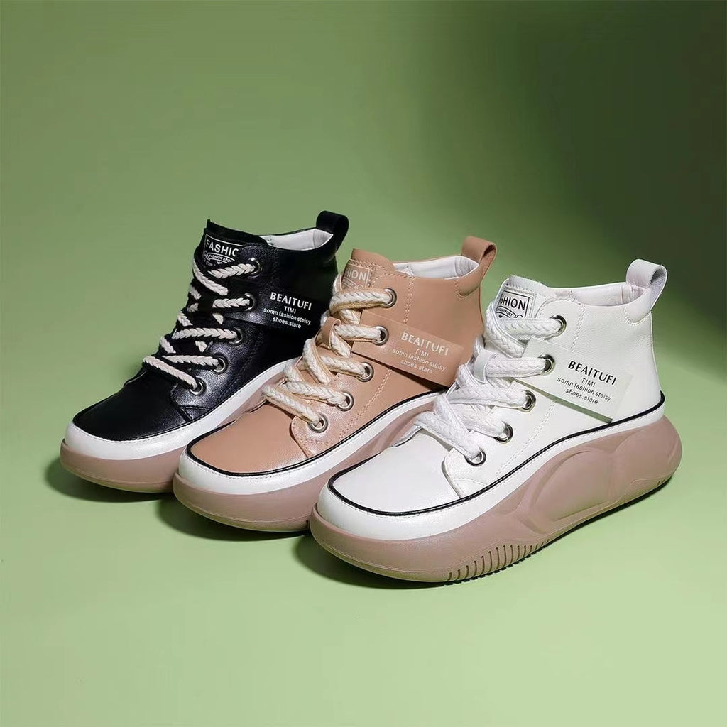 [W-Zapato] 2022 Retro Fondo Blando Fondo Grueso Zapatos Altos Para Las Mujeres