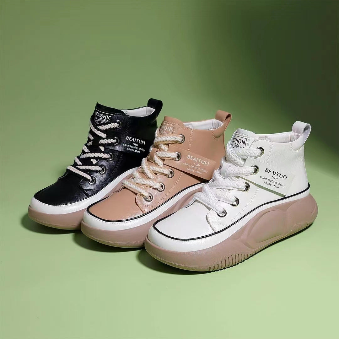 [W-Zapato] 2022 Retro Fondo Blando Fondo Grueso Zapatos Altos Para Las Mujeres