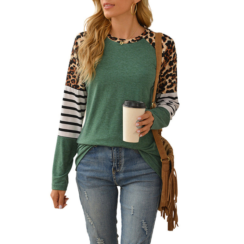 Camiseta Casual Ajustada De Manga Larga Con Cuello Redondo Y Costuras En Color Contrastante Mujer